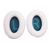 Náhradní kožené náušníky pro sluchátka Bose QuietComfort 2, 15, 25 a 35 - Bílé s modrým vnitřkem