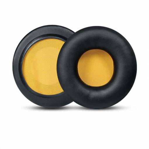 Foto - Náhradní kožené náušníky pro sluchátka Skullcandy HESH 1 a 2 - Černé se žlutým vnitřkem
